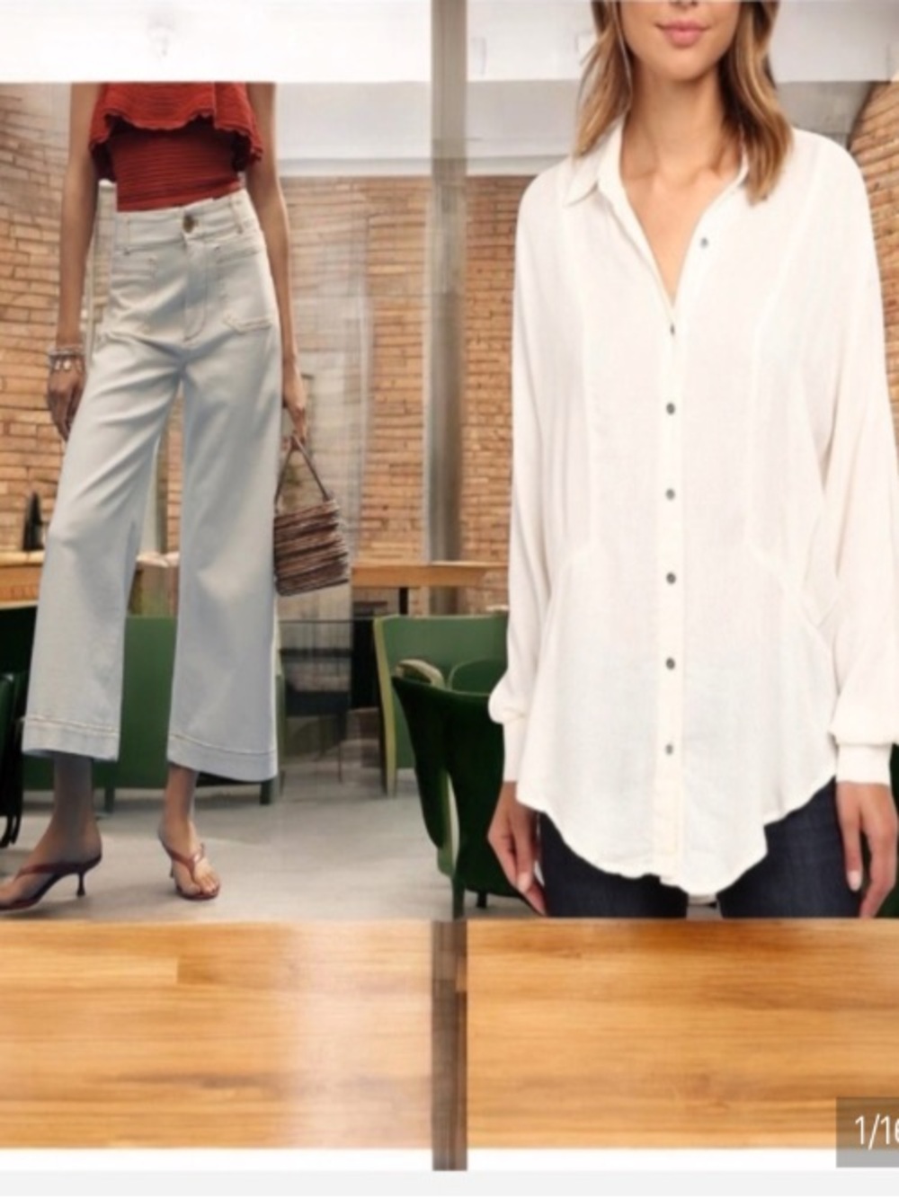 Free P. Anthropologie Natural Rayon Blouse Collette Crop Wide Leg Pant Size 18|L